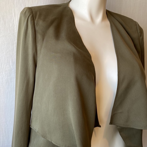 BCBG Maxazria, Double-Layer Long Sleeves Open-front Blazer, Forest Green, Large - Picture 2 of 5